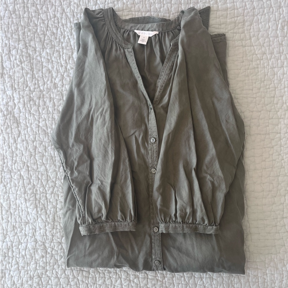 Olive Green Button-Front Tiered Midi Dress with Belted Waist - Picture 7 of 8